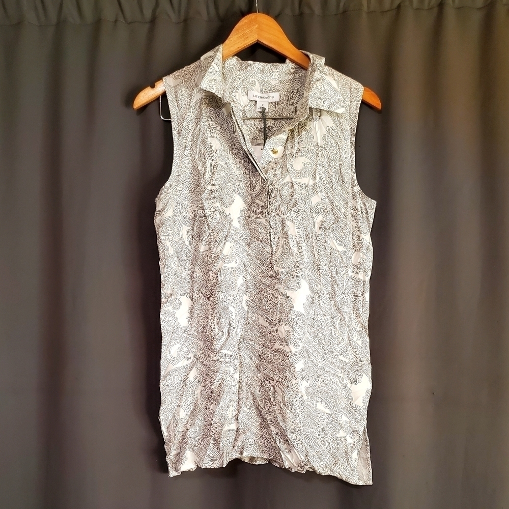 Liz Claiborne Lightweight White Sleeveless Paisley Blouse Size Small NWT